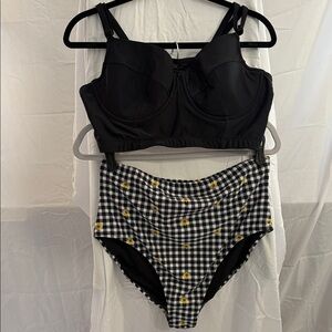 Black and White Checkered Women's High waisted bathing suit